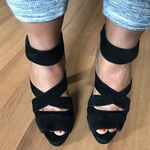 BCBG black suede Strappy Heels